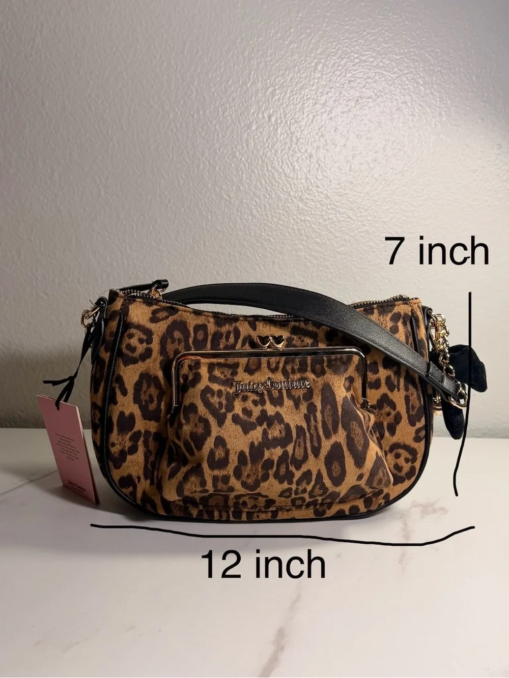 Juicy Couture Leopard Print Shoulder Bag with Gold Chain Accents